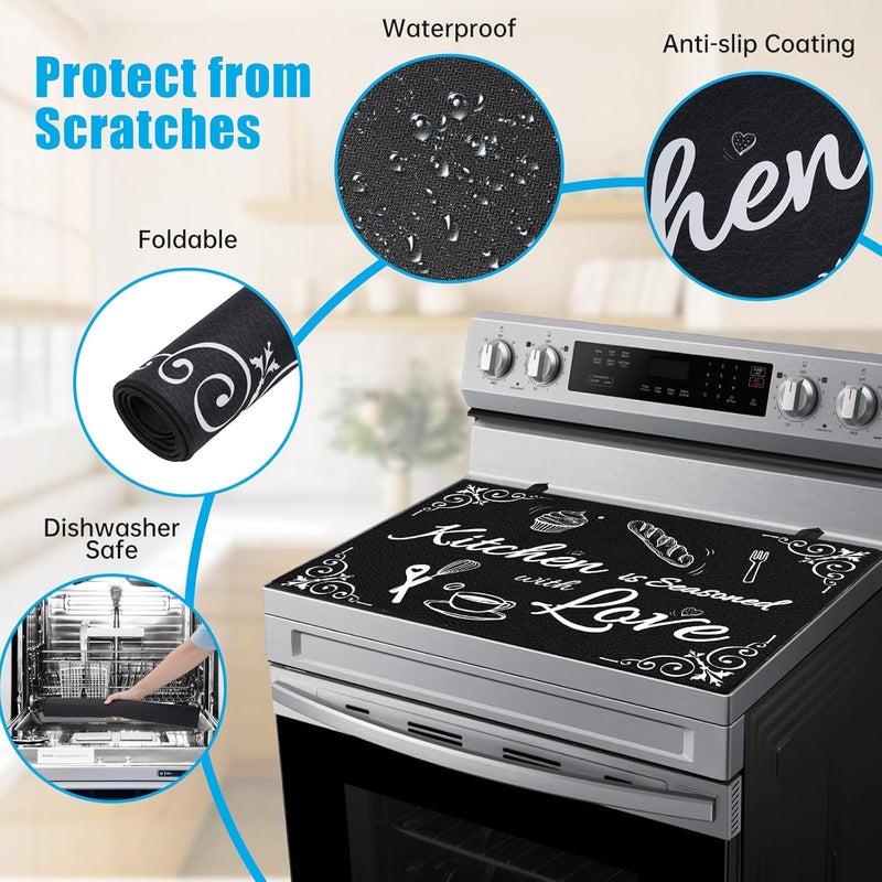 PAHTTO Stove Top Covers for Electric Stove, 28.5x20.5" Heat Resistant Glass Stovetop Protector Cover, Multifunctional Protector Mat for Counter/Washer Top, with Silicone Stove Gap Covers, Dish Washer Safe - Image 2